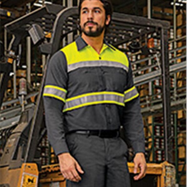 Men's Hi-Visibility Colorblock Ripstop Long Sleeve Work Shirt Thumbnail