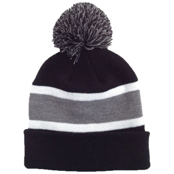 Striped beanie with pom Thumbnail