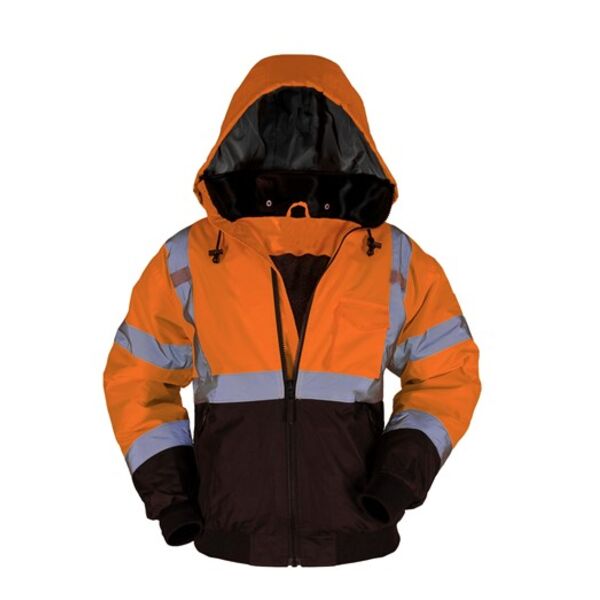 ANSI Class 3: 2 - IN - 1 Orange / Black Bottom Bomber Jacket w/Removable Fleece Line Thumbnail