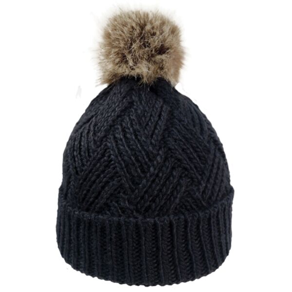 Cross Hatch Beanie with Faux Fur Pom Thumbnail