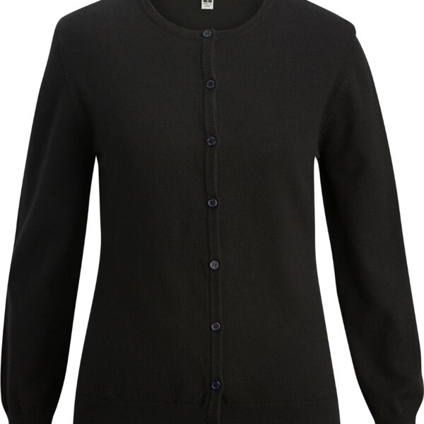 Ladies' Jewel Neck Fine Gauge Cardigan Sweater Thumbnail