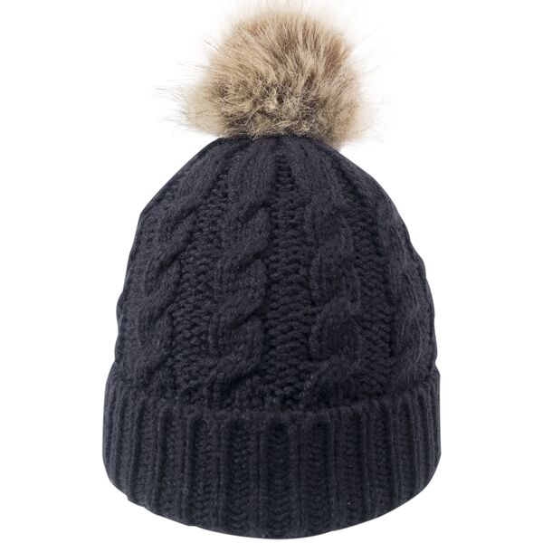 Cable Knit Beanie With Faux Fur Pom Thumbnail